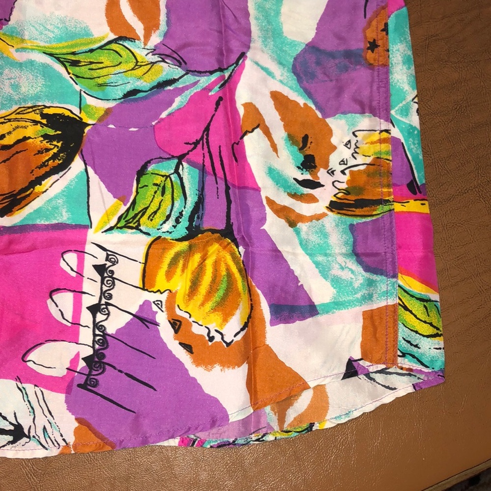 Vtg Abstract Colorful 1980's Silk Button Shirt M - image 7